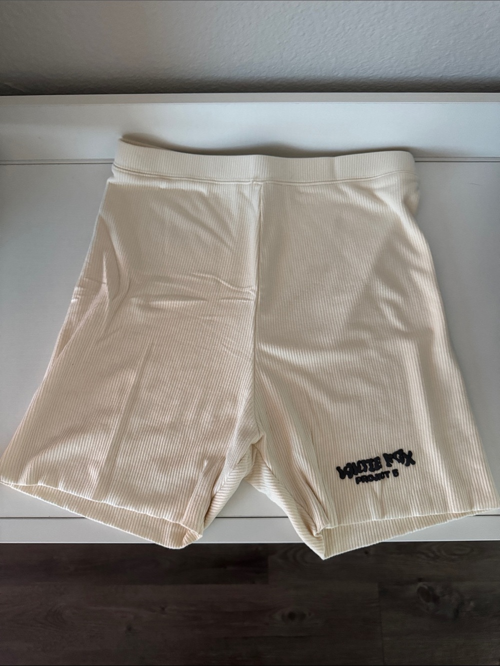 Cream Ribbed White Fox Shorts